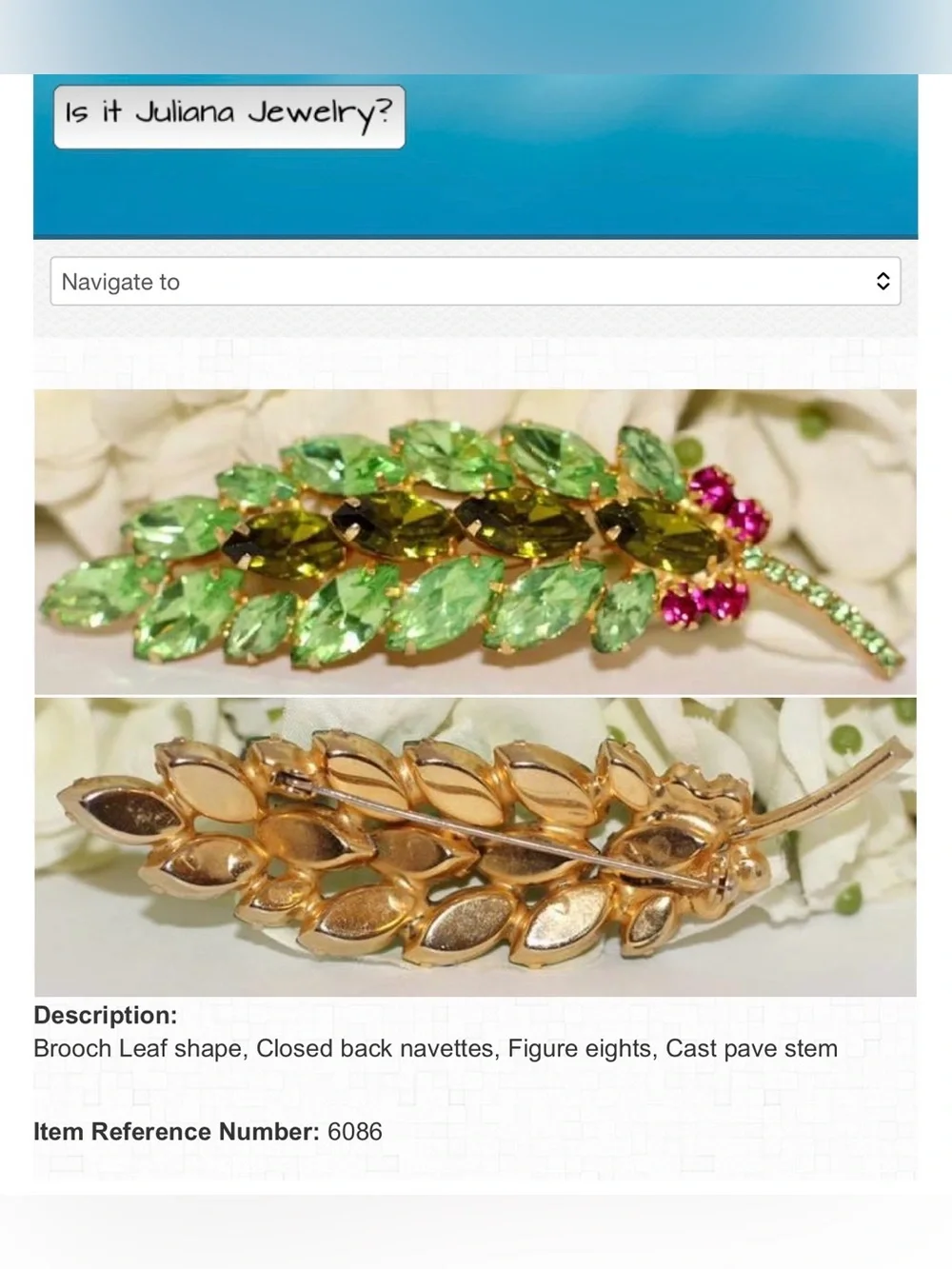 Vintage Juliana D&E Rhinestone Leaf Brooch Green Fuchsia Verified #6086
